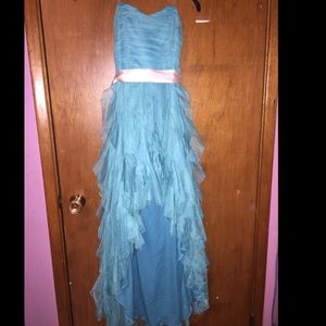 Blue high low ruffled PROM dress